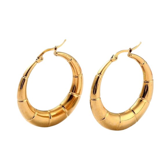 1 1/2 Inch 40mm Hoop Gold Tone Pierced Post Earrings - Picture 5 of 5